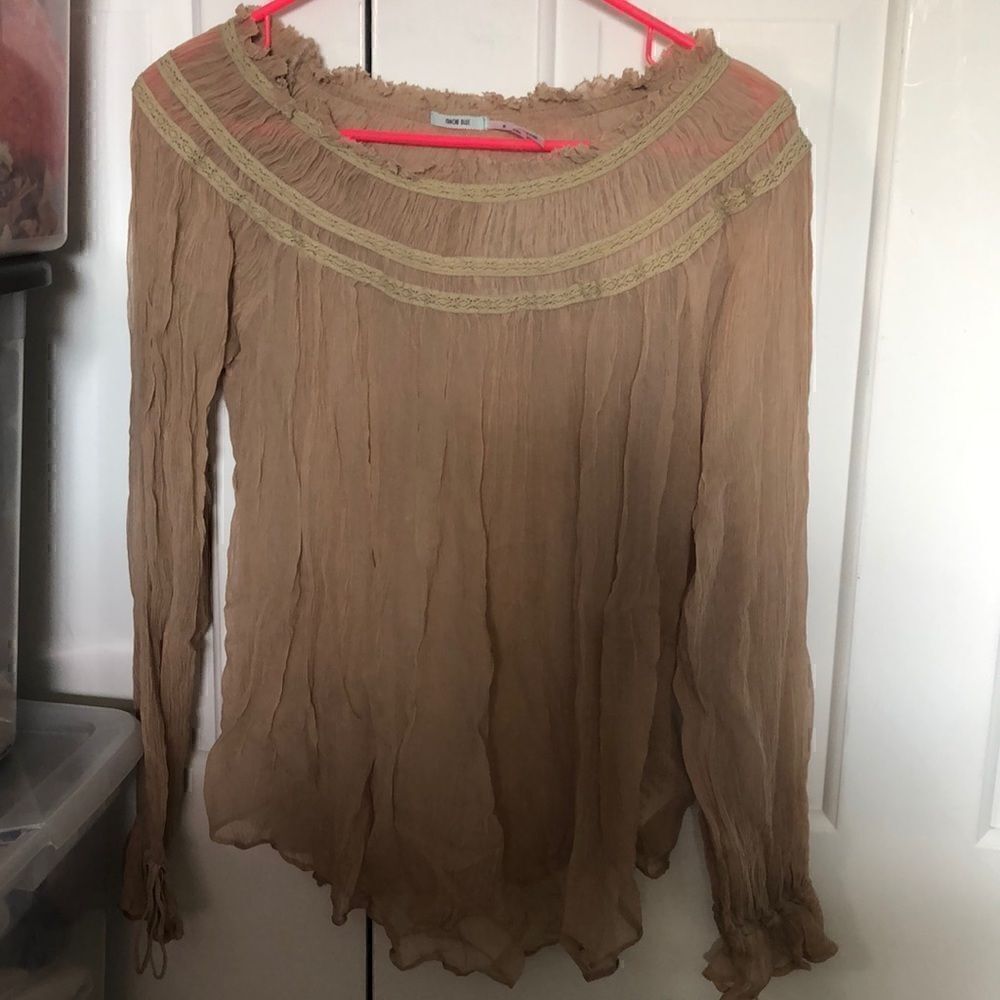 EUC Kimchi Blue Crinkly Sheer Taupe Tunic